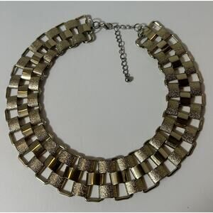Gold‑Tone Textured Link Choker Necklace, 18", Vintage Statement Collar